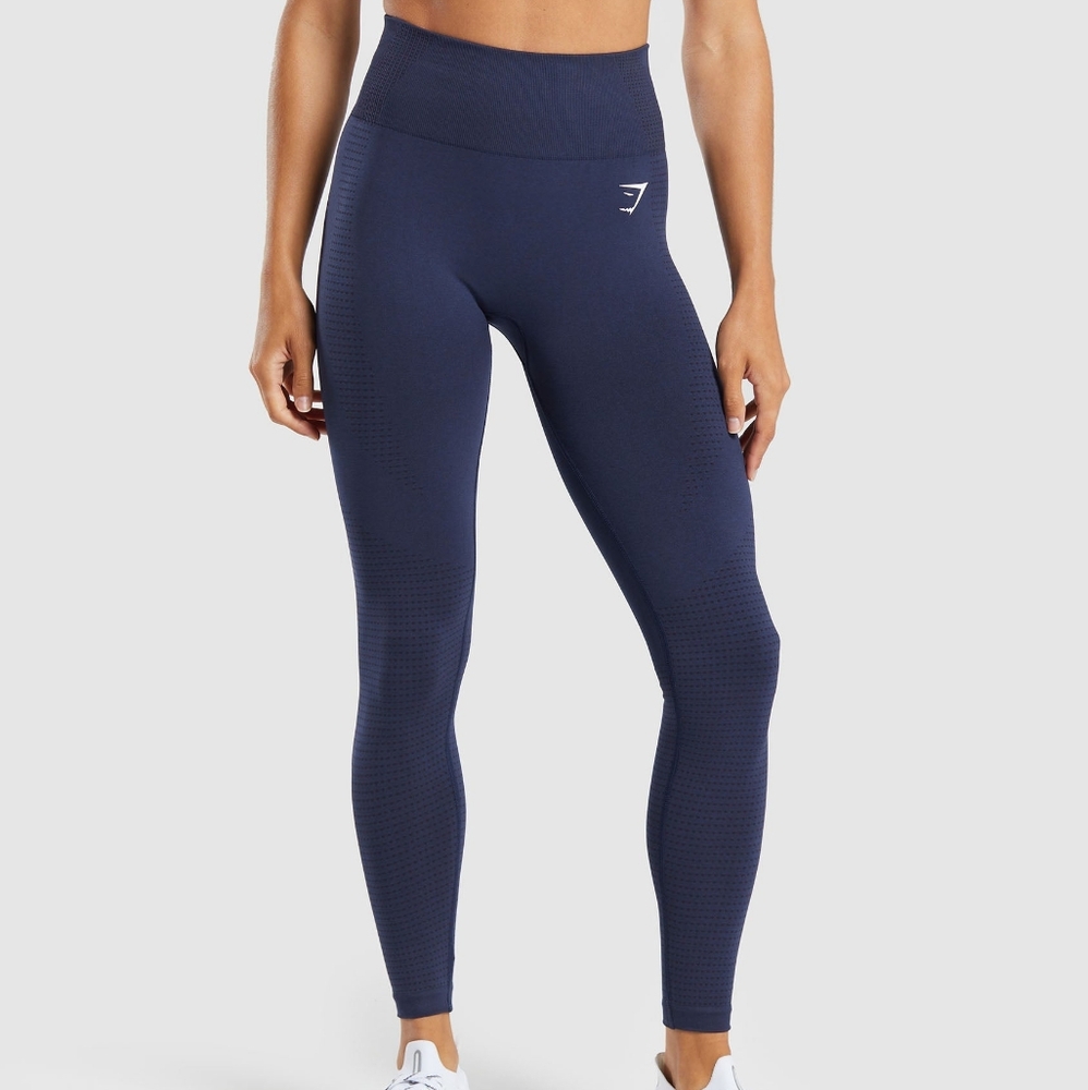 Gymshark Navy Blue Leggings Vital Seamless Heavy Marl